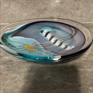 Elegant Glass Art Bowl with Blue and Yellow Highlights appointments 9,5x 8,25